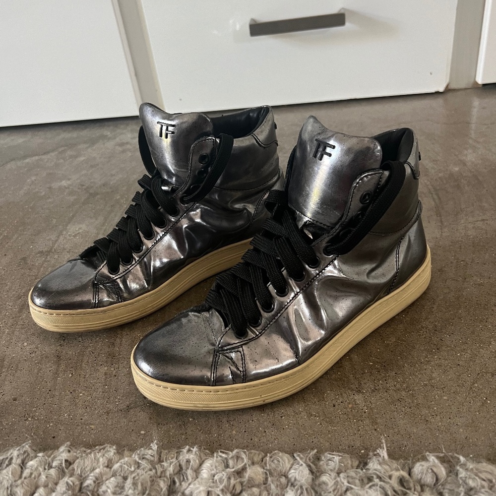 Women’s Metallic Grey/Silver Size 7 Tom Ford High-Top Sneakers